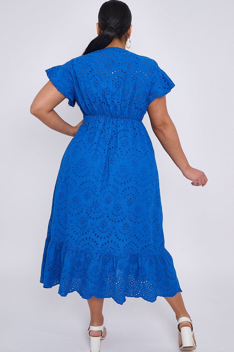 Broderie Anglaise Wrap Dress - Cobalt Blue