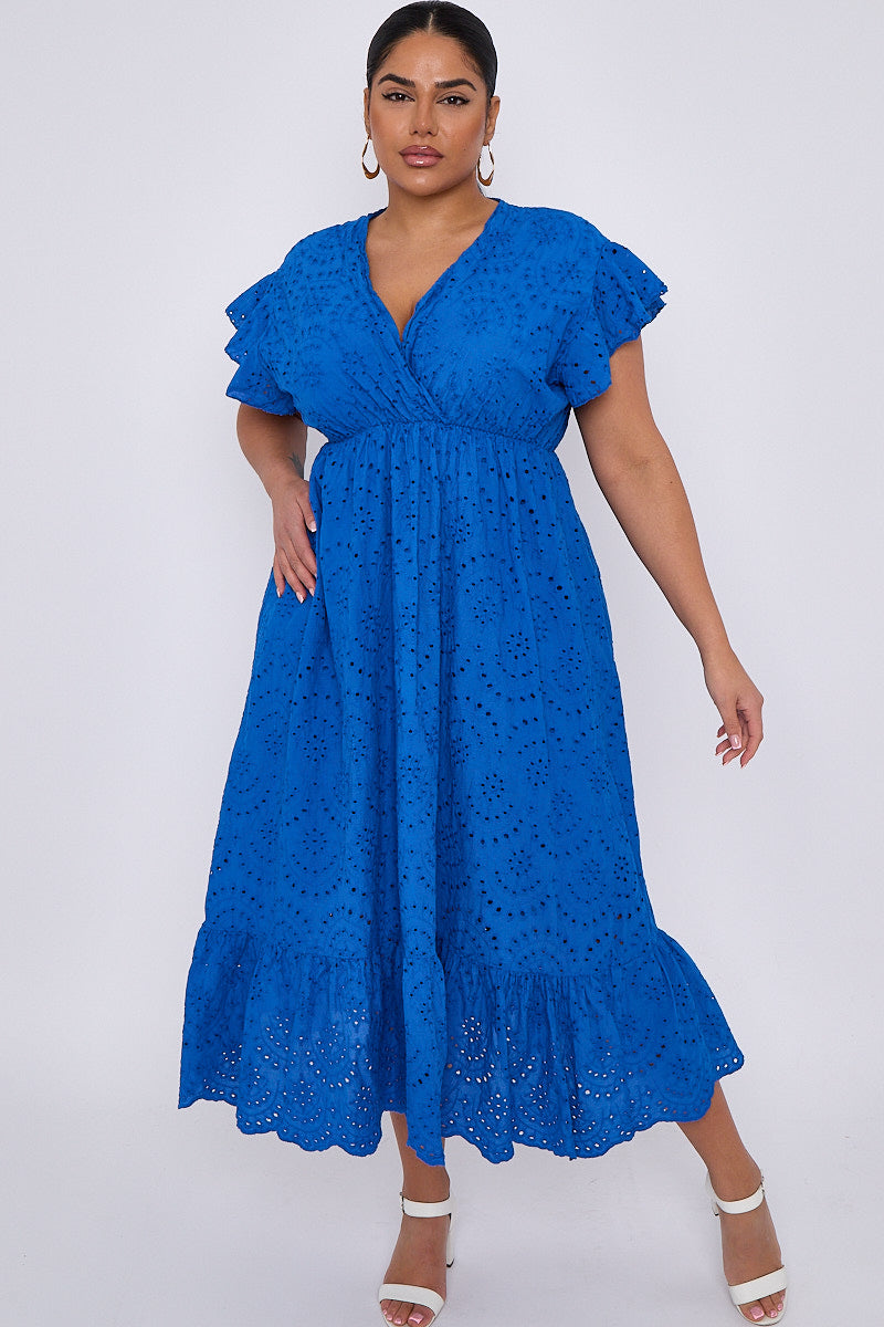 Broderie Anglaise Wrap Dress - Cobalt Blue