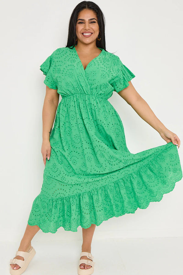 Broderie Anglaise Wrap Dress - Green