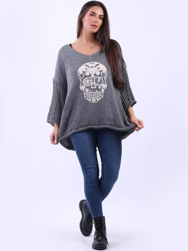 Embossed Sugar Skulls Jumper - Grey