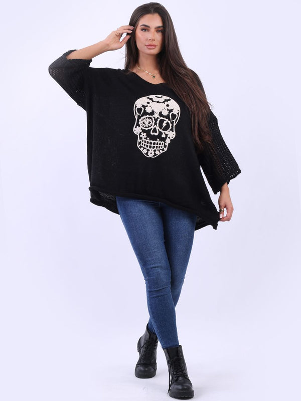Embossed Sugar Skulls Jumper - Black