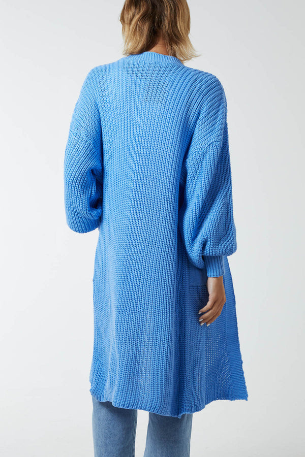 Chunky Knit Longline Cardigan - Light Blue