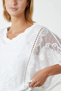 Floral Lace Butterfly Sleeve Blouse - Ivory