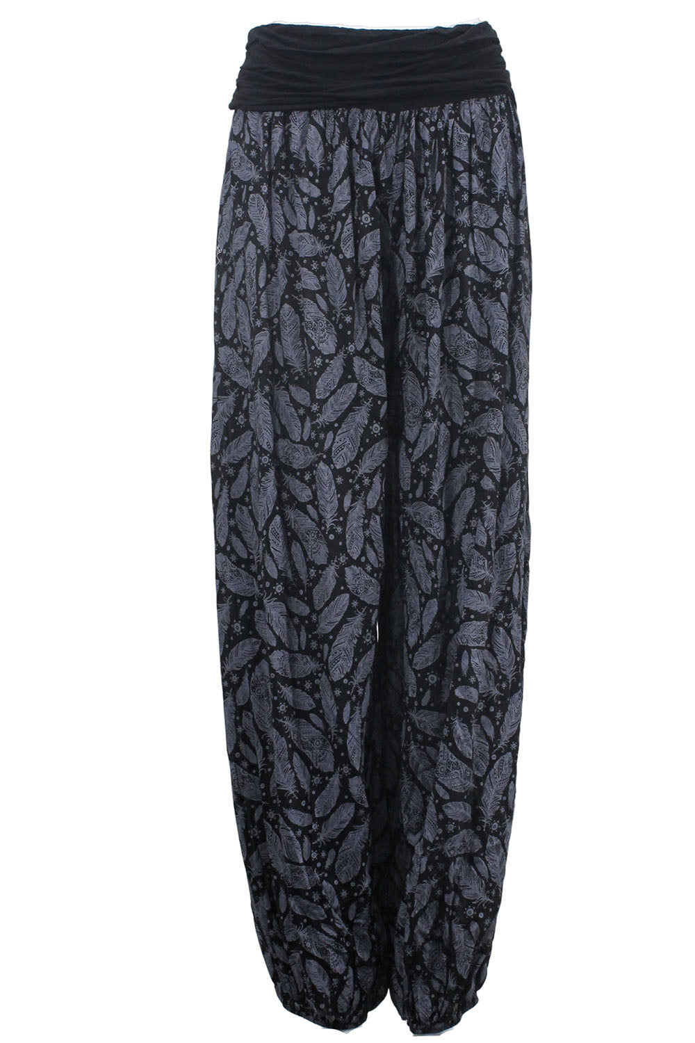 Feather Print Harem Yoga Pants - Black