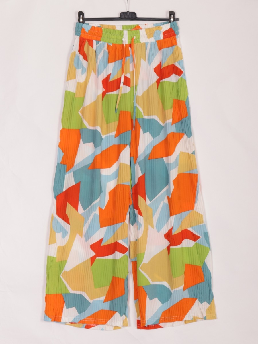 Abstract Print Wide Leg Trousers - Orange