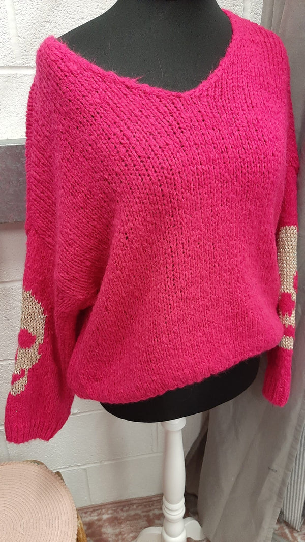 Sparkly Skulls Jumper with Mohair - Fuchsia