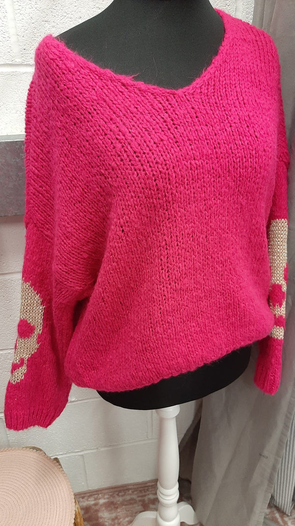 Sparkly Skulls Jumper with Mohair - Fuchsia