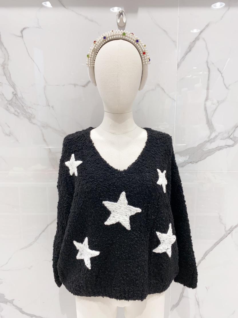 Embroidered Star Jumper - Black