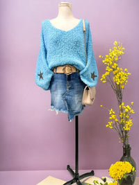 Sparkly Star Chunky Knit Jumper - Blue