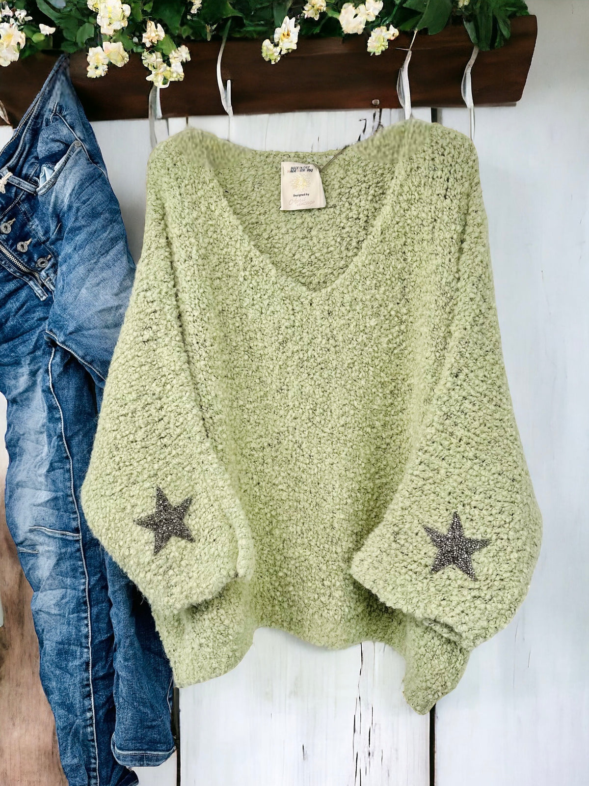 Sparkly Star Chunky Knit Jumper - Green