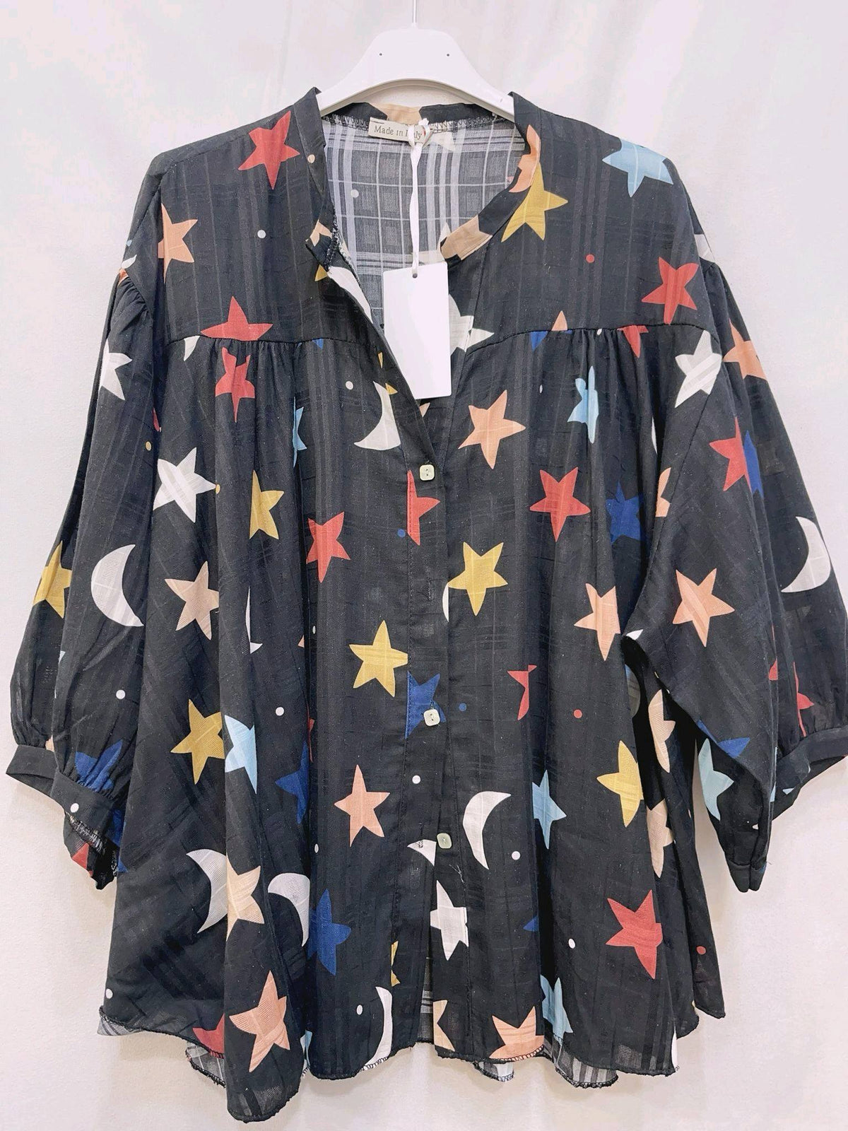 Cotton Star/Moon Floaty Shirt - Black