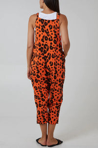 Coral Leopard Tie Cropped Dungarees