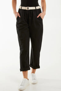High Waisted Cotton Drill Chinos - Black