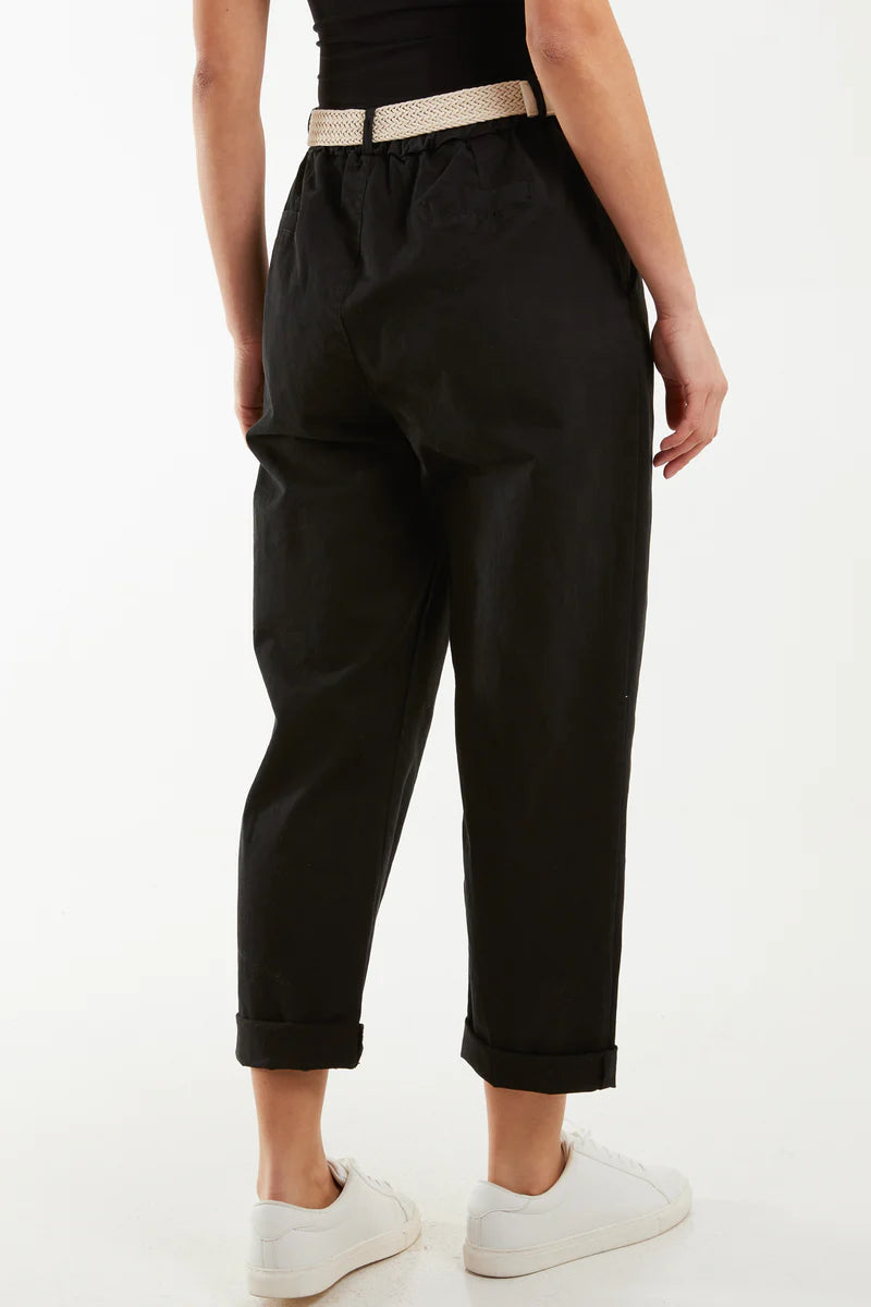High Waisted Cotton Drill Chinos - Black