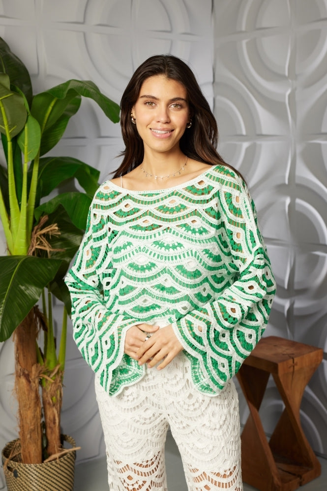 Green Wave Cropped Crochet Top