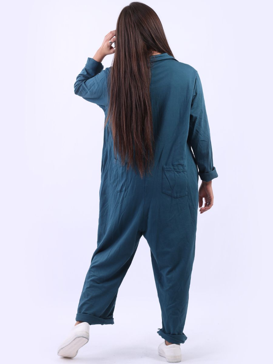Button Down Cotton Boiler Suit Teal Clarence and Alabama