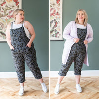 Grey Leopard Tie Cropped Dungarees
