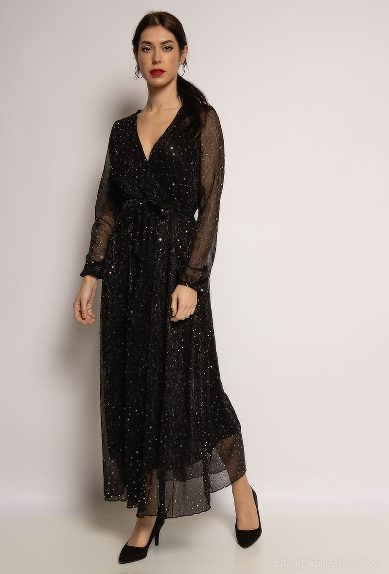Glitter Sparkle Maxi Dress in Black