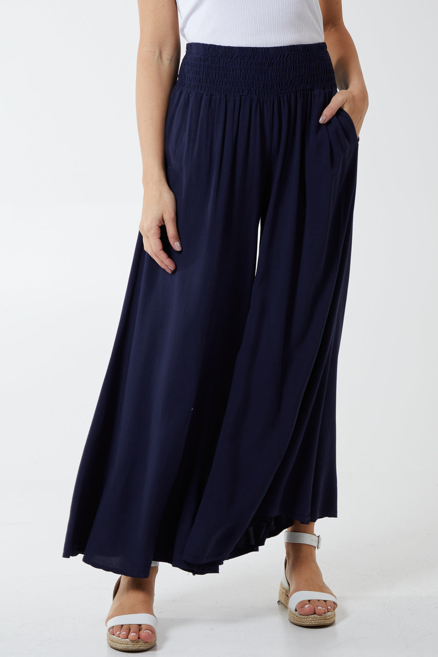 Shop Plain Palazzo Pants with Shirred Waistband Online | Max UAE