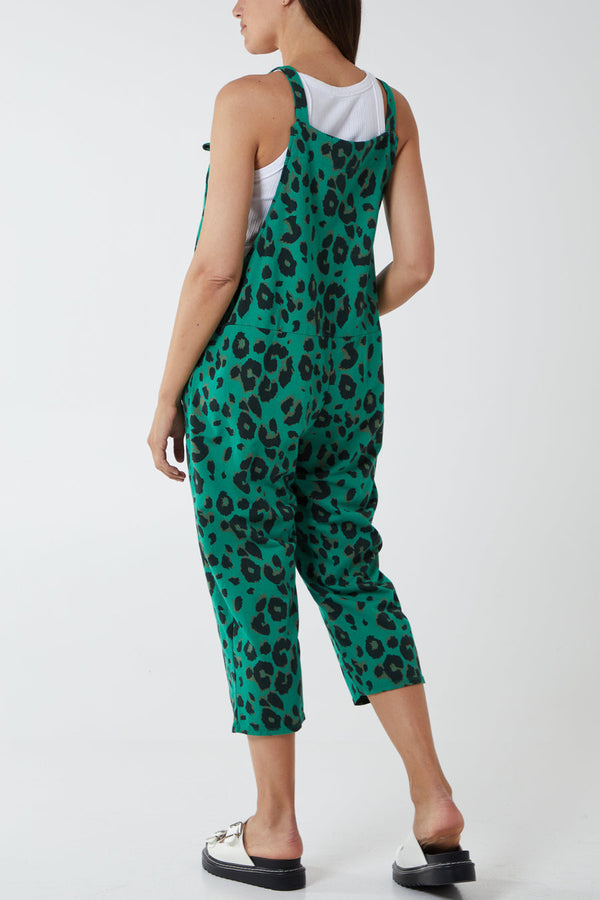 Jade Leopard Tie Cropped Dungarees
