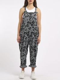 Mid Grey Leopard Tie Slouch Dungarees - Racer Back