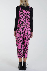 Pink Leopard Cropped Dungarees
